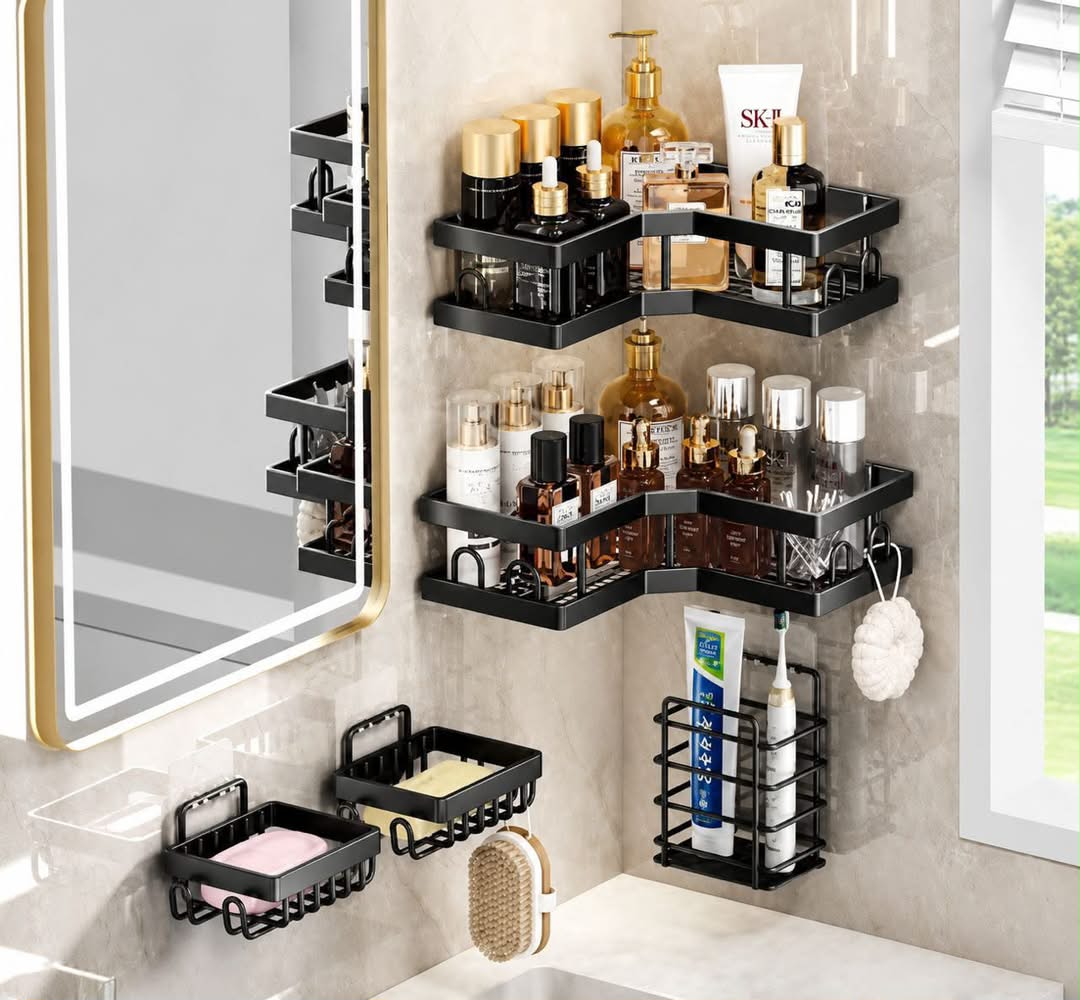 5 Piece Adhesive wall mounted bathroom organizer set